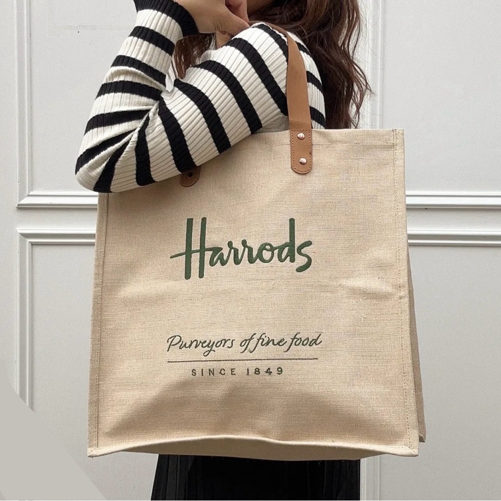 Harrods Canvas Jute Tote Bag - Picture 4 of 6
